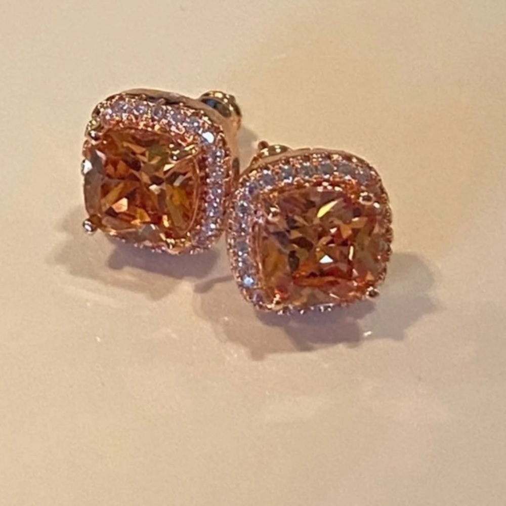 Rose gold champagne halo stud earrings